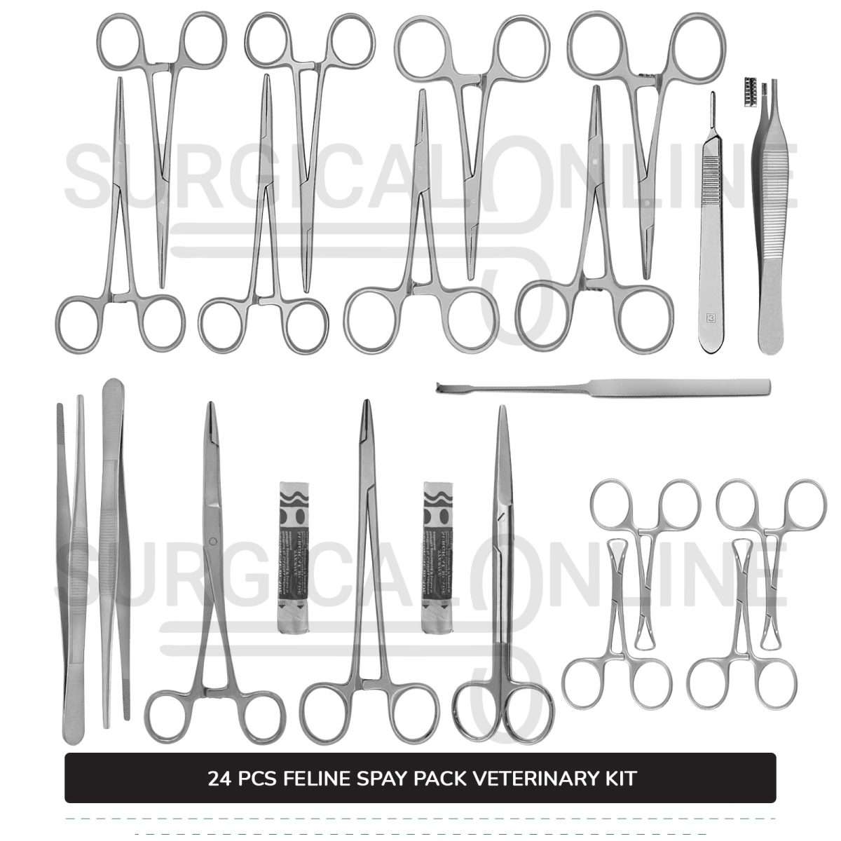 24 Pcs Feline Spay Pack Economy Stainless Steel Surgical Neuter Kit Veterinary Instruments Set