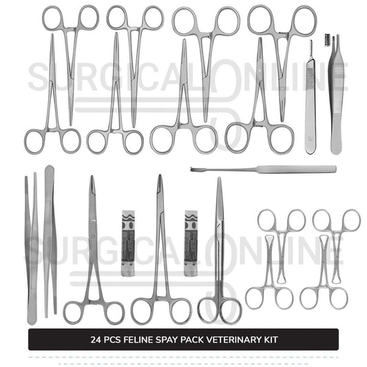 24 Pcs Feline Spay Pack Economy Stainless Steel Surgical Neuter Kit Veterinary Instruments Set