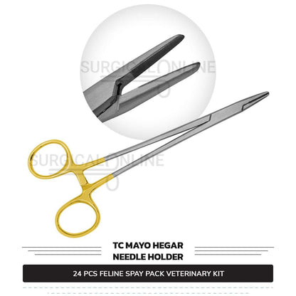 24 Pcs Feline Spay Kit With Tungsten Carbide Stainless Steel Surgical Neuter Pack Veterinary Instruments Set
