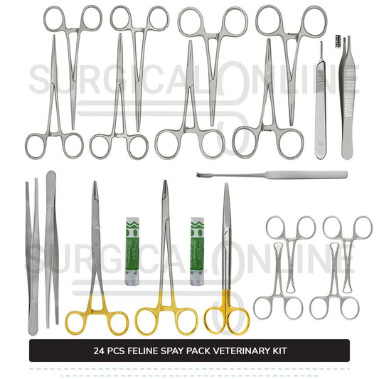 24 Pcs Feline Spay Kit With Tungsten Carbide Stainless Steel Surgical Neuter Pack Veterinary Instruments Set