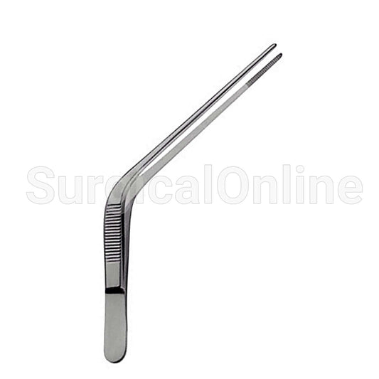 Wilde Dressing Forceps 5.00", Angular With Serrated Tips