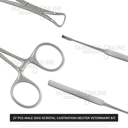 27 Pcs Male Dog Scrotal Castration Set Stainless Steel Surgical Neuter Kit Veterinary Instruments