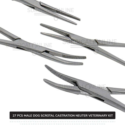 27 Pcs Male Dog Scrotal Castration Set Stainless Steel Surgical Neuter Kit Veterinary Instruments