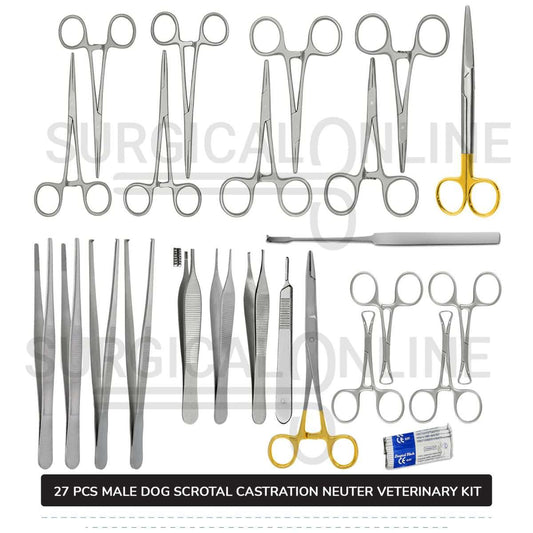 27 Pcs Male Dog Scrotal Castration Set Stainless Steel Surgical Neuter Kit Veterinary Instruments