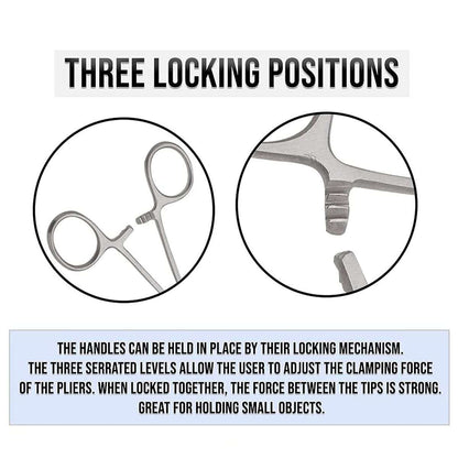 2 Piece Curved & Straight 8" Hemostat Set - Stainless Steel Locking Tweezer Clamps