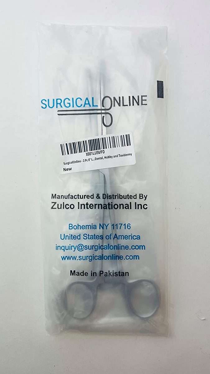 2 Piece Curved & Straight 8" Hemostat Set - Stainless Steel Locking Tweezer Clamps