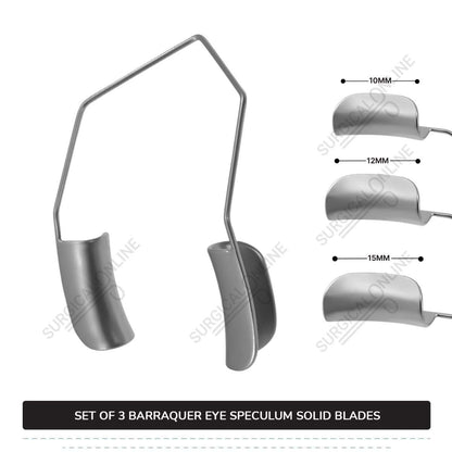 3 Pcs Barraquer Wire Speculum Set Small, Medium, & Large, with 2 Solid Blades Ophthalmic Surgical Instruments