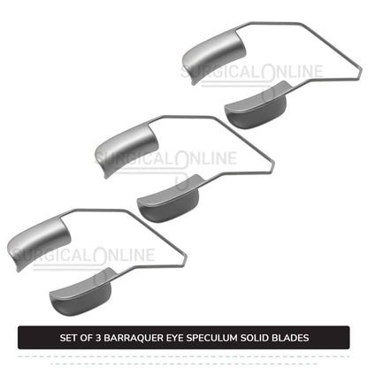 3 Pcs Barraquer Wire Speculum Set Small, Medium, & Large, with 2 Solid Blades Ophthalmic Surgical Instruments