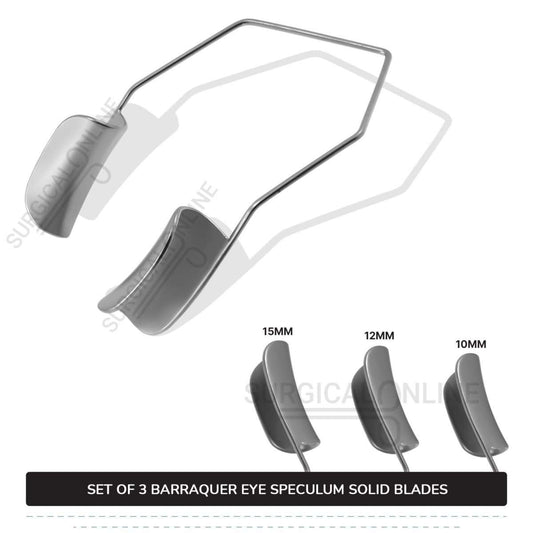 3 Pcs Barraquer Wire Speculum Set Small, Medium, & Large, with 2 Solid Blades Ophthalmic Surgical Instruments