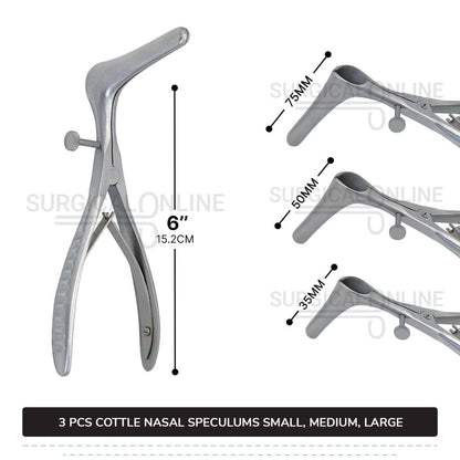 3 Pcs Cottle Septum Speculum Set With Set Screw Small, Medium, & Large Blades