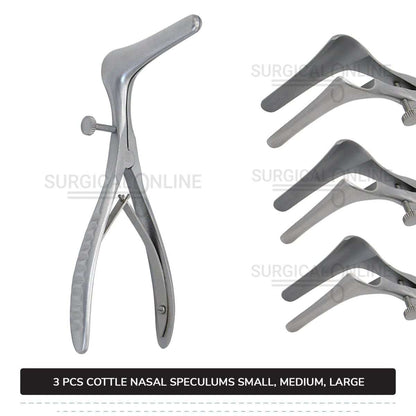 3 Pcs Cottle Septum Speculum Set With Set Screw Small, Medium, & Large Blades