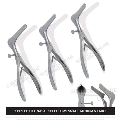 3 Pcs Cottle Septum Speculum Set With Set Screw Small, Medium, & Large Blades