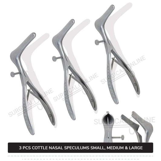 3 Pcs Cottle Septum Speculum Set With Set Screw Small, Medium, & Large Blades