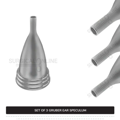 3 Pcs Gruber Ear Specula Set Small, Medium, & Large ENT Diagnostic Speculum Surgical Instruments