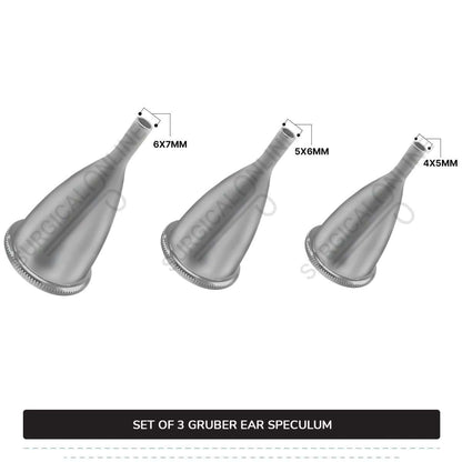 3 Pcs Gruber Ear Specula Set Small, Medium, & Large ENT Diagnostic Speculum Surgical Instruments