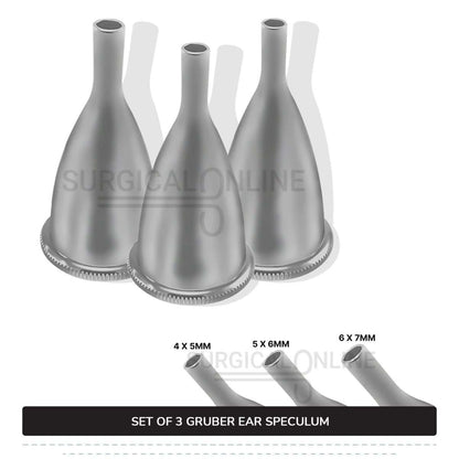 3 Pcs Gruber Ear Specula Set Small, Medium, & Large ENT Diagnostic Speculum Surgical Instruments
