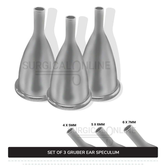 3 Pcs Gruber Ear Specula Set Small, Medium, & Large ENT Diagnostic Speculum Surgical Instruments