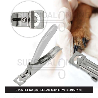 3 Pcs Guillotine Nail Clipper Kit For Pets Stainless Steel Surgical Veterinary Instruments