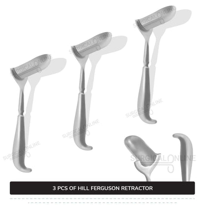 3 Pcs Hill Ferguson Rectal Retractor Set, Small, Medium, & Large Blades Surgical Veterinary