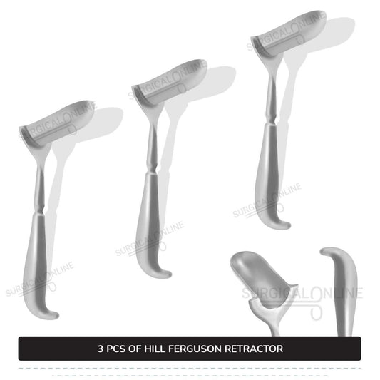 3 Pcs Hill Ferguson Rectal Retractor Set, Small, Medium, & Large Blades Surgical Veterinary