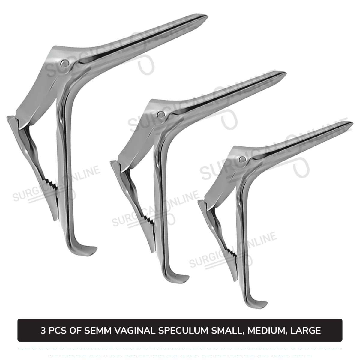 3 Pcs Semm Vaginal Speculum Set, Small, Medium, & Large Self-Retaining OB/GYN Instruments