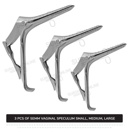 3 Pcs Semm Vaginal Speculum Set, Small, Medium, & Large Self-Retaining OB/GYN Instruments