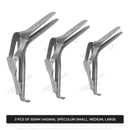 3 Pcs Semm Vaginal Speculum Set, Small, Medium, & Large Self-Retaining OB/GYN Instruments