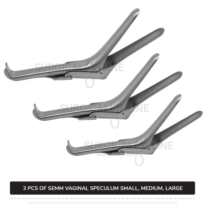 3 Pcs Semm Vaginal Speculum Set, Small, Medium, & Large Self-Retaining OB/GYN Instruments