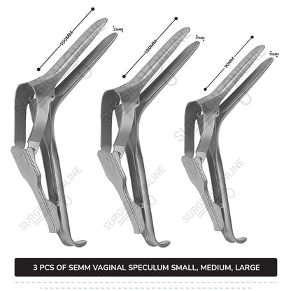 3 Pcs Semm Vaginal Speculum Set, Small, Medium, & Large Self-Retaining OB/GYN Instruments