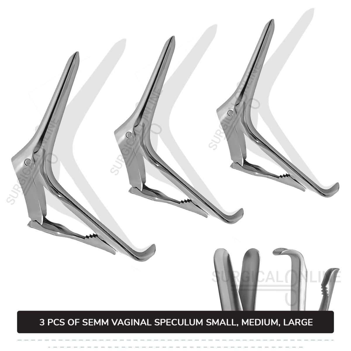 3 Pcs Semm Vaginal Speculum Set, Small, Medium, & Large Self-Retaining OB/GYN Instruments