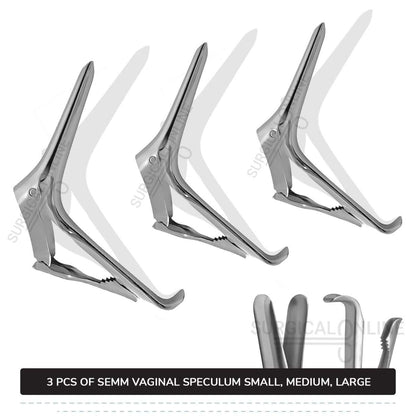 3 Pcs Semm Vaginal Speculum Set, Small, Medium, & Large Self-Retaining OB/GYN Instruments
