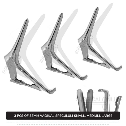 3 Pcs Semm Vaginal Speculum Set, Small, Medium, & Large Self-Retaining OB/GYN Instruments