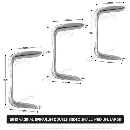 3 Pcs Sims Vaginal Speculum Double-Ended Set, Small, Medium, & Large OB/GYN Instruments