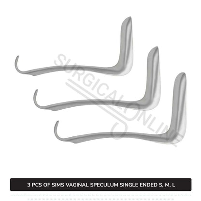 3 Pcs Sims Vaginal Speculum Set, Small, Medium, & Large Single-Ended OB/GYN Instruments