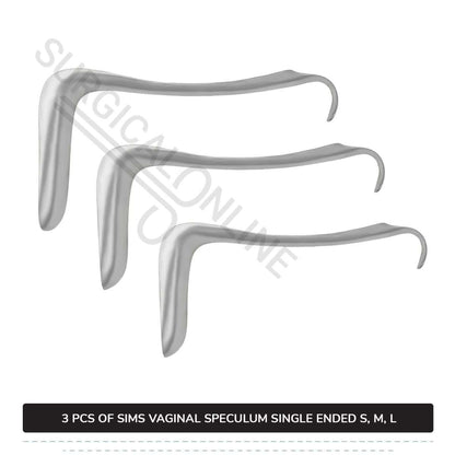 3 Pcs Sims Vaginal Speculum Set, Small, Medium, & Large Single-Ended OB/GYN Instruments