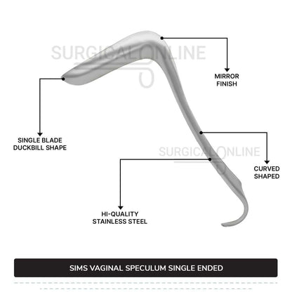 3 Pcs Sims Vaginal Speculum Set, Small, Medium, & Large Single-Ended OB/GYN Instruments