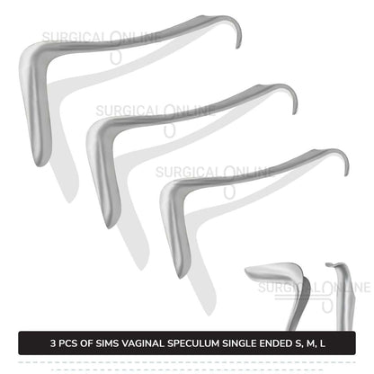 3 Pcs Sims Vaginal Speculum Set, Small, Medium, & Large Single-Ended OB/GYN Instruments