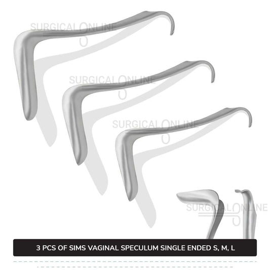 3 Pcs Sims Vaginal Speculum Set, Small, Medium, & Large Single-Ended OB/GYN Instruments