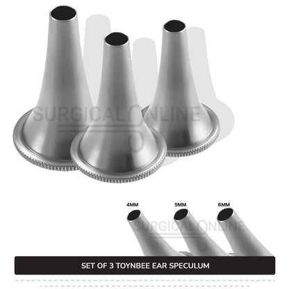 3 Pcs Toynbee Ear Specula Set Small, Medium, & Large ENT Diagnostic Speculum Surgical Instruments