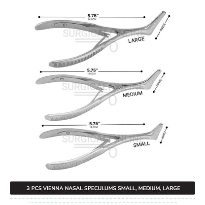 3 Pcs Vienna Nasal Speculum Set Small, Medium, & Large Diagnostic ENT Surgical