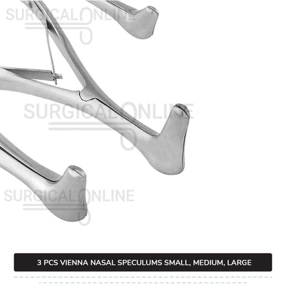 3 Pcs Vienna Nasal Speculum Set Small, Medium, & Large Diagnostic ENT Surgical