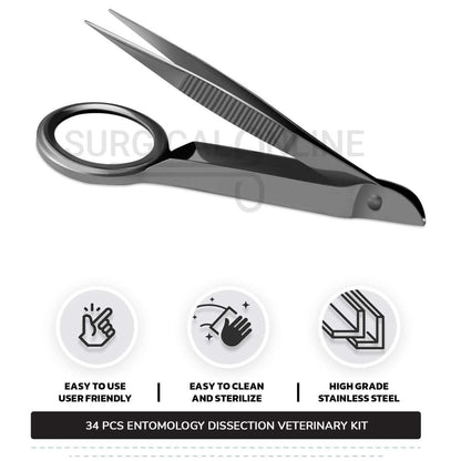 34 Pcs Entomology Dissection Kit Stainless Steel Veterinary Instruments Set with ???? Carrying Case