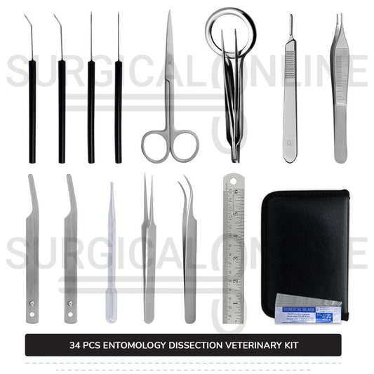 34 Pcs Entomology Dissection Kit Stainless Steel Veterinary Instruments Set with ???? Carrying Case
