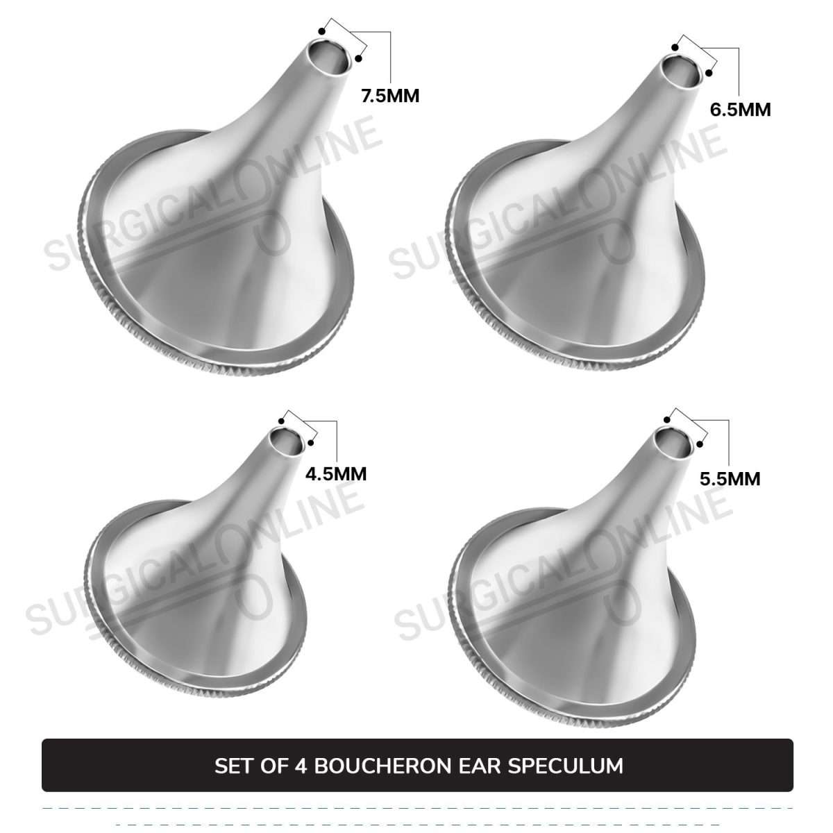 4 Pcs Boucheron Ear Specula Set Small, Medium, Large & X-Large ENT Diagnostic Speculum Surgical Instruments