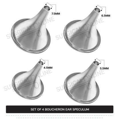 4 Pcs Boucheron Ear Specula Set Small, Medium, Large & X-Large ENT Diagnostic Speculum Surgical Instruments