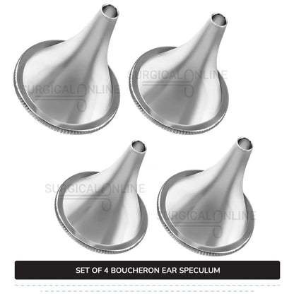 4 Pcs Boucheron Ear Specula Set Small, Medium, Large & X-Large ENT Diagnostic Speculum Surgical Instruments
