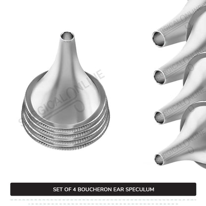 4 Pcs Boucheron Ear Specula Set Small, Medium, Large & X-Large ENT Diagnostic Speculum Surgical Instruments