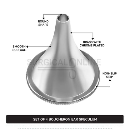 4 Pcs Boucheron Ear Specula Set Small, Medium, Large & X-Large ENT Diagnostic Speculum Surgical Instruments