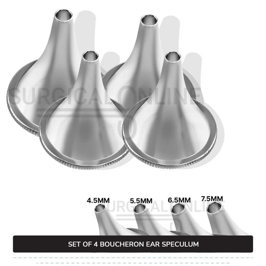 4 Pcs Boucheron Ear Specula Set Small, Medium, Large & X-Large ENT Diagnostic Speculum Surgical Instruments