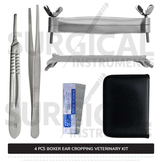 4 Pcs Boxer Ear Cropping Tools Kit Stainless Steel Surgical Veterinary Instruments Set with FREE Carrying Case